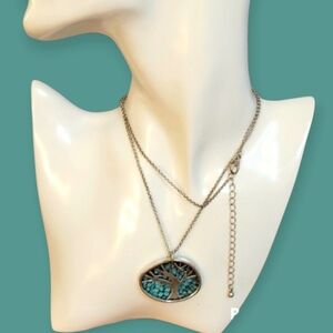 VTG Patina Tree of Life Pendant Long Chain Necklace